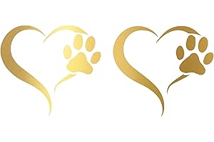 Finest Folia - Set di 2 adesivi a forma di zampa di cane e cuore, 10 x 11 cm, per auto, moto, computer portatile, mobili (K017 Oro)