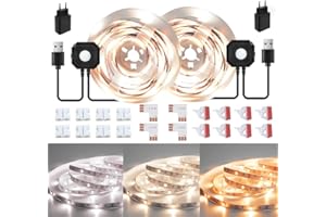WEFOMEY Ruban LED Blanc Chaud avec Detecteur de Mouvement, 6M Dimmable 2700-6500K Bande LED Autocollant Super Lumineuse, Fonction de Minuterie, pour Chambre, Vitrine, Escalier, Cuisine Décoration Maison DIY