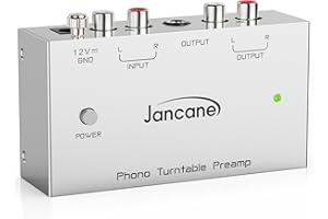 Jancane Phono Vorverstärker, Vorverstärker für Plattenspieler mit RCA Input & RCA/6.35MM Output für Phonograph/Plattenspieler, mit Netzschalter und 12-Volt-DC-Adapter