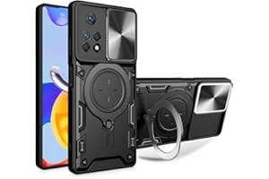 UPLAI Funda para Xiaomi Redmi Note 12 Pro 4G, Ultra Delgado Antigolpes Armadura Carcasa con Deslizar Cámara Cover y Soporte Magnética, Premium PC+TPU Duradero Estuche Caso.Negro