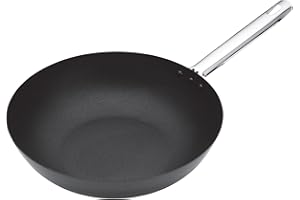 KitchenCraft, MasterClass, Profesjonalny Wok ze Stali Węglowej z Nieprzywierającą Powłoką, Bezpieczny do Indukcji, 30 cm, Kolor Czarny