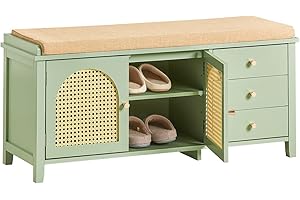 SoBuy FSR129-GR Szafki na Buty Ławka Korytarz Komoda Siedzenie w Przedpokoju 3 Szuflady Zielony，34 x100 x 46 cm