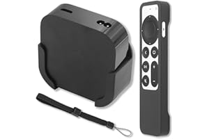 Pinowu Uchwyt do telewizora kompatybilny z Apple TV 4K 3. generacji, uchwyt ścienny z czarnym silikonowym pilotem ochronnym kompatybilny z Apple TV Siri Remote 3. generacji