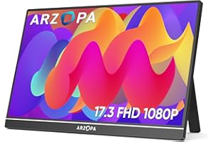 ‎ARZOPA ARZOPA 17.3 Zoll Großer Portabler Monitor, 1920×1080 FHD HDR IPS Monitor mit Standfuß für Laptop, HDMI USB C Externer Zweiter Bildschirm für PC/Mac/PS3/4/5/Xbox (A1M