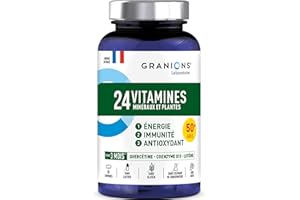 GRANIONS 24 VITAMINES - Multivitamines et Minéraux - Magnesium, Zinc, Vitamine C, Selenium, Coenzyme Q10, Luteine - Energie, Immunité - Vitamines Adultes - 90 Comprimés - 3 MOIS - Fabriqué en FRANCE