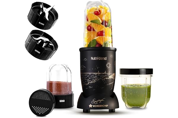 Wonderchef Nutri-blend Mist 500W Mixer Grinder, 22000 RPM, Smoothie Maker-Masala Grinder-Chutney Blender, 3 Unbreakable Jars, Limited Edition, Recipe Book by Chef Sanjeev Kapoor, 2 Yr Warranty, Black