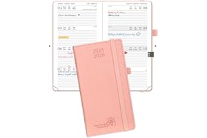 POPRUN Agenda 2025 2026 Settimanale Tascabile 16,5 x 9 cm, Diario Scuola Piccola 17 Mesi da Ago.2025 a Dic.2026, Copertina Rigida in Pelle Vegana, Carta Spessa da 80 GSM, Rosa