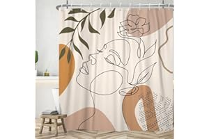 Uiiooazy Cortina Ducha Abstracta Arte, Cortina Ducha Boho Hojas Verde Bohemio Cortina de Ducha Anti Moho Impermeable Tela de Poliéster Lavable Cortina de Baño con 12 Ganchos para Bañera 180Ax200Lcm