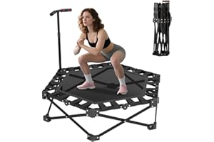 UTENSY Fitness Trampolin Indoor, 106 cm Klappbar Mini Trampolin Indoor mit 3-Fach Höhenverstellbarem Griff, X-Rahmen für Extra Stabilität, 200 kg Tragkraft, Trampoline Klein für Kinder Zuhause & Training