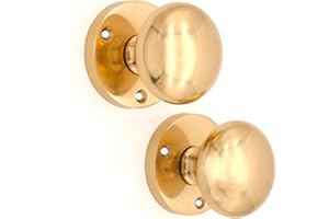 Infinity Decor Polished Brass Victorian Round MORTICE Door KNOBS Pair Pull Latch Handles Set Heavy Sprung Solid Brass