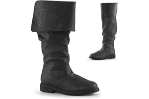 DJFOG Herren-Westernstiefel, mittelalterliche Piratenstiefel, Gothic-Stiefel für Männer und Frauen, die die Wade ziehen, flache Jazz-Stiefel, Ritterstiefel