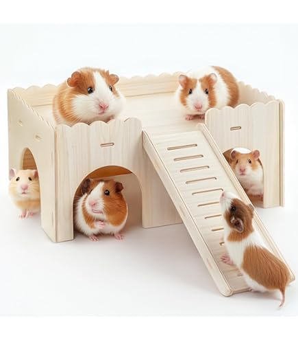 Casetta Per Porcellini D'India Con Rampa - 38x25x18 Cm, 4 Entrate, In Legno Di Pioppo, Facile Da Montare - Foto 9