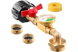 Hopbucan Brass Propane Tank Adapter with Propane Tank Gauge, 90 Degrees Refill Pressure Adapter with ON-Off Control Valve