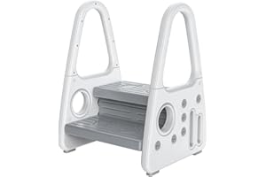 Gupamiga Sgabello per Bambini, Scaletta per Bambini per Bagno, Cucina, Imparare a Usare il Vasino, Aiuto per L'apprendimento con Manici (Doppio Piano)