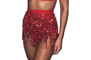 Ushiny Gonna con Frange e Paillettes per Danza del Ventre, con Nappe, con Paillettes per Rave Gonna con Frange, per Donne e Ragazze
