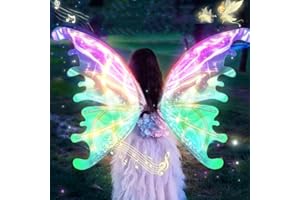 VATOS Elektryczne skrzydła wróżki ze światłami LED – idealny dodatek na imprezę dla dziewcząt i kobiet, z ruchomymi skrzydłami motyla, efektami muzycznymi i przebraniem cosplay, prezent na urodziny