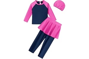 IBTOM CASTLE Girls Muslim Swimwear Modest Islamic Hijab Burkini Rashguard Swimsuit Two Pieces Tankinis UV Sun Protection Top + Pants Bathing Suit UV Sunsafe Beachwear Pakistan Dubai Middle East Surfing Outfit
