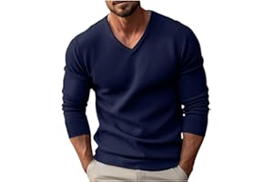 Generisch Pull à col en V pour homme - Coupe ajustée - Pull en tricot à manches longues - Décontracté - Confortable - Tricot - Respirant - Élastique - Léger et ample - Pull d'hiver