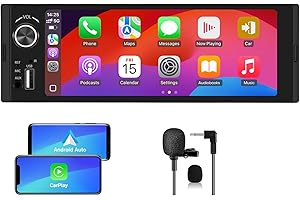 AWESAFE Universal 1 DIN Radio de Coche con Pantalla Táctil 6.36 Pulgadas, con CarPlay/AndroidAuto/Admite Carga Type-C/USB/Micrófono/FM/EQ/WiFi/GPS/Bluetooth/USB/SWC