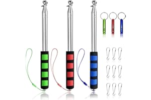 GRANTOP Teleskop Fahnenmast Set, 3 Stücke Fahnenstange Ausziehbar 2M mit 9 Stücke Karabinerhaken 3 Stücke Trillerpfeife, Edelstahl Fahnenmast Tragbarer für Flagge Friedensfahne Reiseleiter Camping