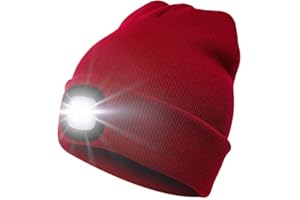 enjoydeal USB Rechargeable Beanie Hat Lighted Knit Hat Hands Free 4 LED Beanie Cap for Camping Grilling Running Walking