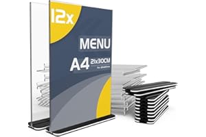 TAPKUA Espositore Verticale A4 Trasparente, 12 Pezzi Insegne in Acrilico, Adatto per Scrivanie, Ristoranti, Hotel, Banconi (12 Pezzi - A4)