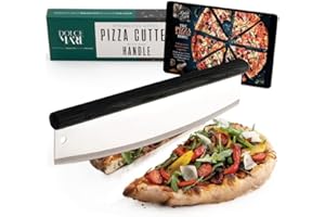 Dolce Mare Pizza Cutter - Versatile Chopping Knife with Black Oak Handle - Pizza Knife with Extra Sharp Stainless Steel Blade - Blade Protector & Instructions Included