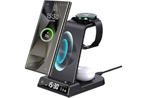 ZENGOOSE Bezprzewodowa ładowarka do Samsung Galaxy S24 Ultra, indukcyjna stacja ładująca z zegarem cyfrowym do Samsung Galaxy Watch 7, 3 w 1, stacja ładująca do Samsung Galaxy S23 Ultra/S22, Galaxy Watch 6