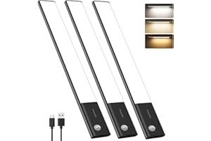 FULEN Lampe LED Rechargeable, 38CM Barre LED Cuisine avec Détecteur de Mouvement Intérieur, Lumière Sans Fil avec Batterie 3500mAh, Éclairage LED Cuisine Sous Meuble, 3 Températures de Couleur,Noir