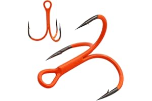 9KM DWLIFE Treble Fishing Hooks 10pcs High Carbon Steel Triple Hooks with Orange Ultraviolet Coating Sharp Barbed Hard Lures Freshwater
