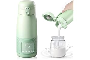 TECHVIZRS Tragbarer Flaschenwärmer, 500ml Flaschenwärmer Baby Unterwegs Präzise Temperaturkontrolle 37 Bis 55 Grad Einstellbar für Reisen Nachtfütterung (Grün)