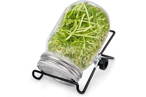 miaomiao Sprossenglas Keimglas Set, 1000ml Keimglas für Sprossen, Sprossen Anzuchtset Keimgläser für Sprossenglas, Sprouting Jar mit 1 Filtergitterabdeckungen aus Edelstahl 304 und 1 Ständer