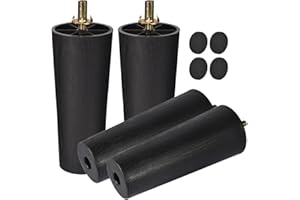 TCHOSUZ 4 inch / 10cm Plastic Furniture Legs, Pack of 4 Mid Century Modern Plastic Light Tapered Wood Grain Replacement Feet with M8 Hanger Bolts & T-Nuts for Sofa Couch Bed Riser