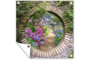 MuchoWow Poster Exterieur Transparent - Fleurs - Hortensia - Été Decoration Murale 100x100 cm Résistant aux intempéries/Soleil