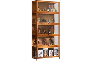 HARELA Curio Display Cabinet, 5-Tier Storage Shelves with Flip Door, Bamboo Storage Cabinet or Figures, Curio, Collection Display, for Bedroom/living Room And Study ( Size : 172*80*32cm/67.7*31.5*12.6in )