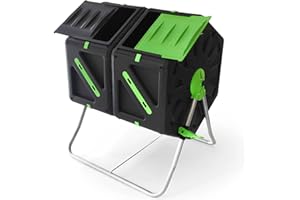 GRO GARDEN PRODUCTS 140L Dual Chamber Tumbling Compost Bin, Rotating Compost Tumbler With Compost Aerator Mixing System, Composter Bin For Garden - Rotating Composter, Compost Bin Garden Strong Design With Metal Legs