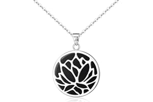 MATERIA by Matthias Wagner Onyx Anhänger rund schwarz mit Lotusblume wahlweise mit Kette