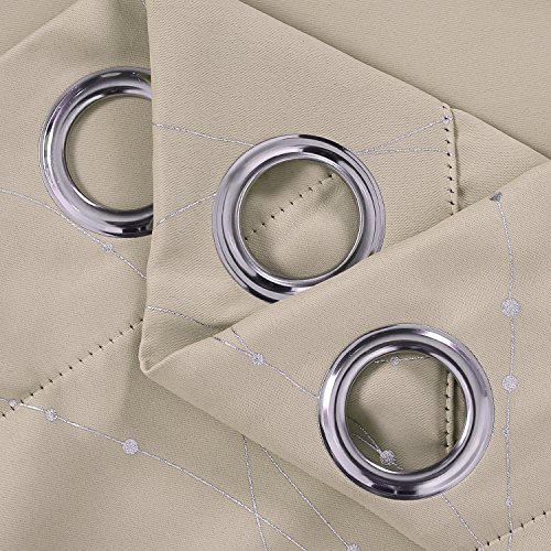 Deconovo Super Soft Dotted Line Foil Printed Thermal Insulated Blackout Curtains Window Treatment Eyelet Blackout Curtains for Nursery with Two Matching Tie Backs 46 x 54 Inch Beige Two Panels