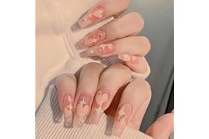 XIXKOLYU® 24 szt. Coffin Press on Nail Ballerina Jelly Fake Nails Long Bling Full Cover Pink Heart Fałszywe paznokcie dla kobiet i dziewcząt