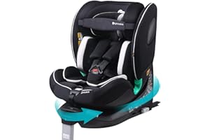 globalkids i-Size 360 Swivel Car Seat, Group 0+123 Car Seat with ISOFIX and Support Leg, ECE R129, 0-36 kg, 0-12years, 40cm-150cm, (Black Grey)