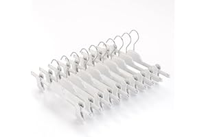 Mainetti Appendini per Gonne, Pantaloni Uomo Donna, Grucce Sottili, in Plastica, Salvaspazio, con Pinze in Gomma, per Jeans, Shorts, Leggings, Set di 10 Pezzi, Bianco Lucido, con Gancio Zincato, 36cm