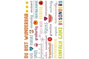 Gutsch Verlag Bunte Postkarte für Freunde und Familie - Motiv: positive Begriffe und Symbole wie Blumen, Herz, Cupcake und Melone