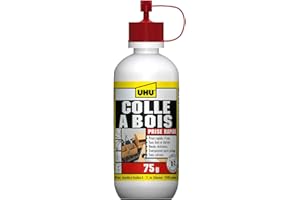 UHU Colle à bois express - Plus forte que le bois, résistante à l'humidité, D2, sans solvants, embout de précision, transparente, biberon 75g