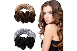 Pipihome Opaska do włosów bez ciepła, 2 szt. urządzenie do robienia koka pączków, miękka opaska do włosów bez ciepła, wałki do włosów, lokówka do spania, nakrycie głowy do samodzielnego wykonania narzędzi do stylizacji fal (czarna + brązowa)