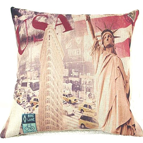 Vanki paris style Cotton Linen Square Decorative Throw Pillow Case Cushion Cover 18 x 18 inches , Chic New York Statue of Liberty pattern