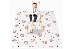 Treer Alfombrillas para Trona de Bebé Estampado Creativa 110 cm, Alfombrillas para Debajo de Silla Alta Impermeable Antideslizante y Plegable, Alfombra de Juegos Picnic Manteles (Arcoiris Bohemio)