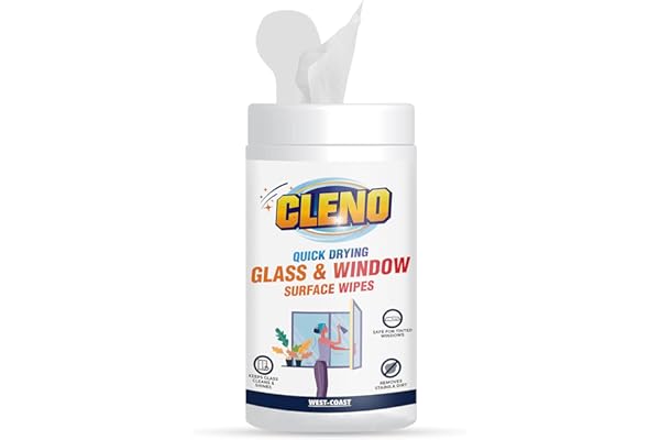 Cleno Quick Drying Glass & Window Surface Wet Wipes for Home, Cars, Mirrors, Tinted Windows, Ammonia & Tint Free - 50 Wipes (Ready to Use), Pack of 1 (9687)