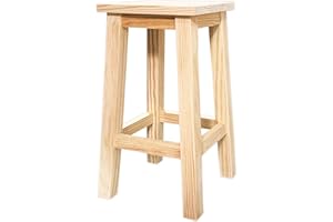 ACAN Tradineur - Taburete de Madera clásico, Asiento Cuadrado de 25,2 x 25,2 cm, banqueta con reposapiés, Bar, Cocina, 47 x 27 x 27 cm