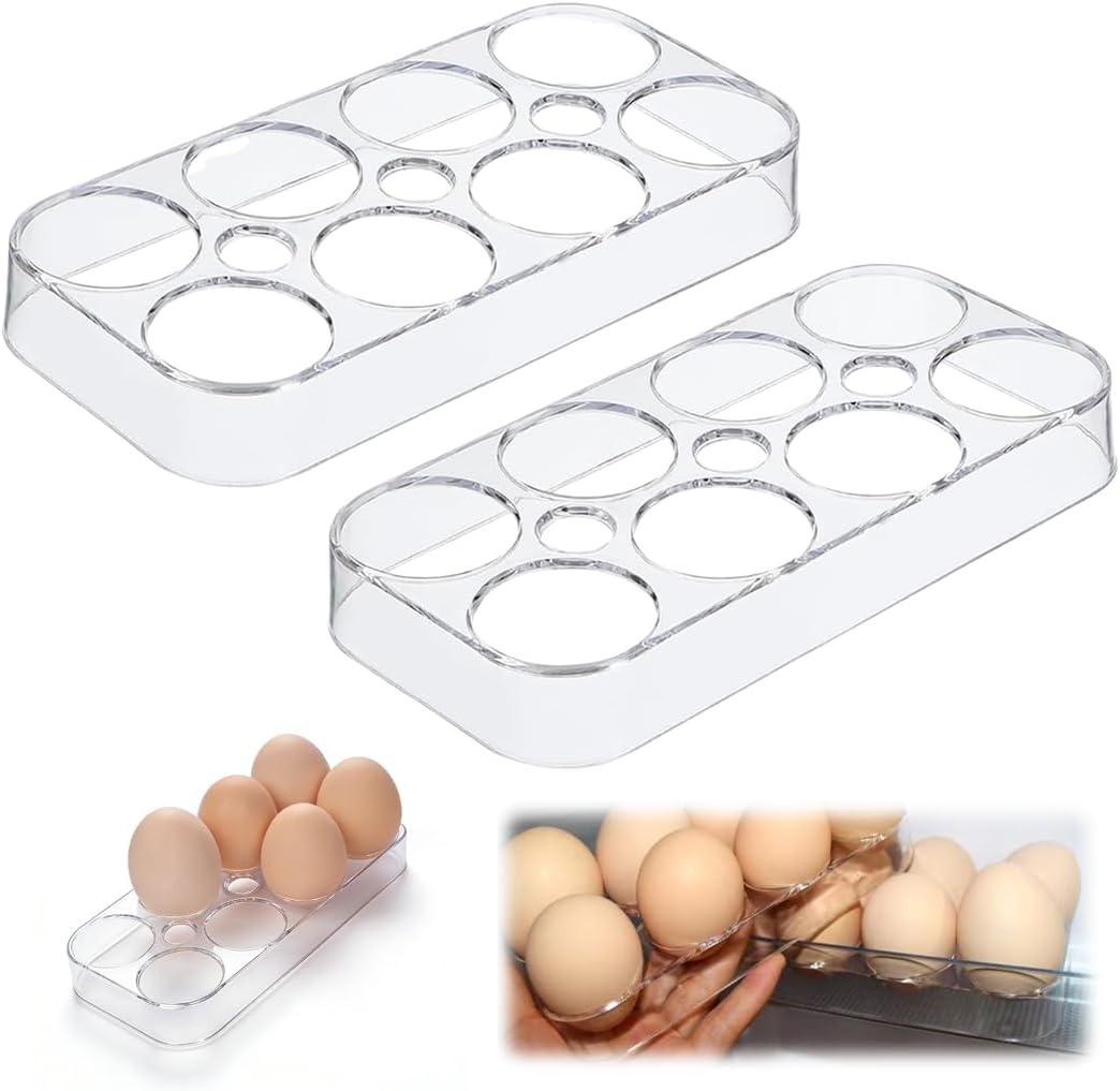 KAHZOR 2 Piezas Hueveras para Frigorífico – Contenedor Transparente Apilable para Huevos – Organizador de Huevos para Cocina y Congelador – Ahorra Espacio y Protege Contra Roturas