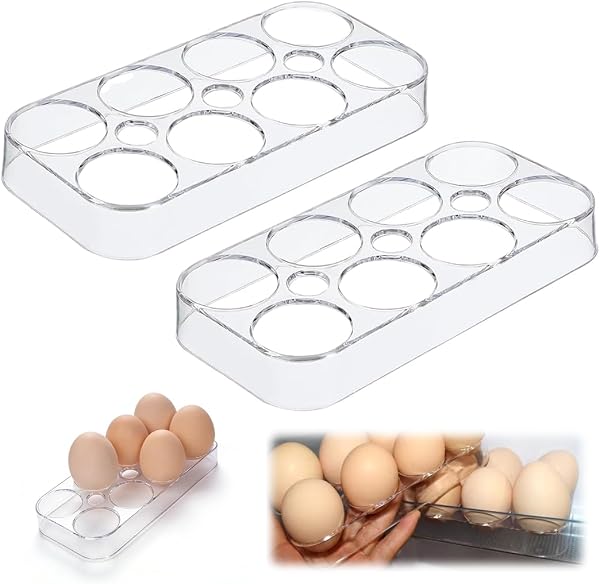 KAHZOR 2 Piezas Hueveras para Frigorífico – Contenedor Transparente Apilable para Huevos – Organizador de Huevos para Cocina y Congelador – Ahorra Espacio y Protege Contra Roturas - 1